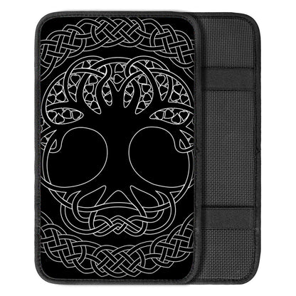 Black And White Viking Yggdrasil Print Car Center Console Cover