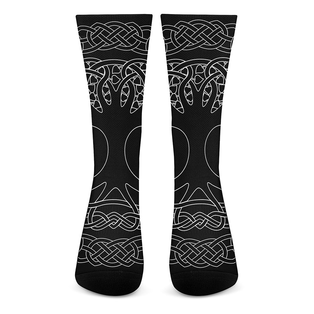 Black And White Viking Yggdrasil Print Crew Socks