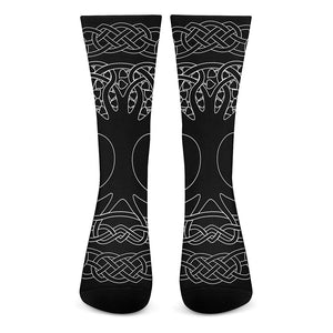 Black And White Viking Yggdrasil Print Crew Socks