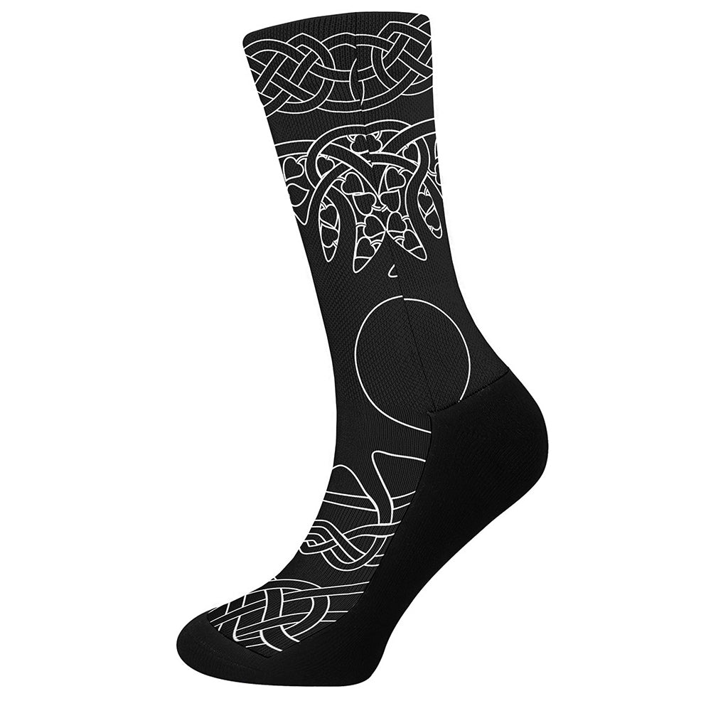 Black And White Viking Yggdrasil Print Crew Socks