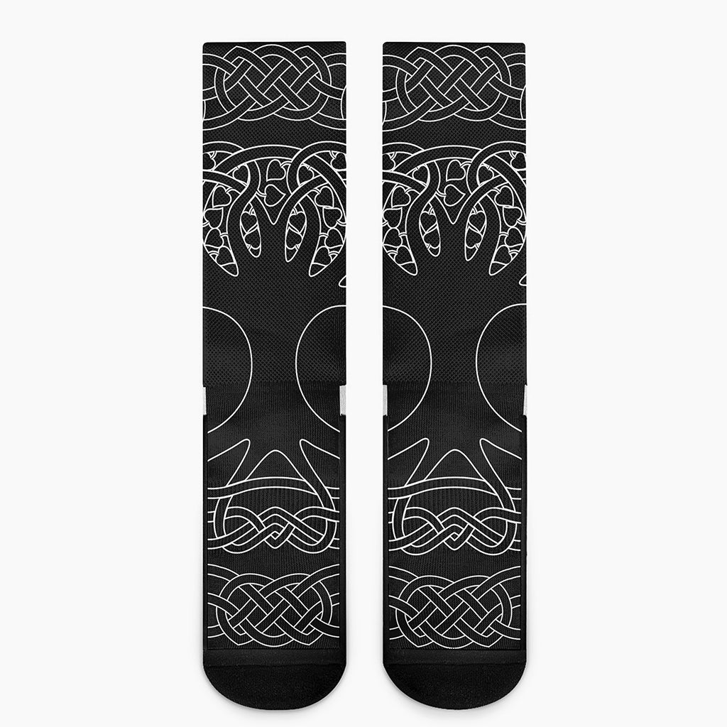 Black And White Viking Yggdrasil Print Crew Socks