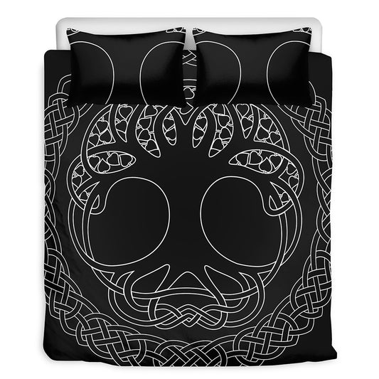 Black And White Viking Yggdrasil Print Duvet Cover Bedding Set