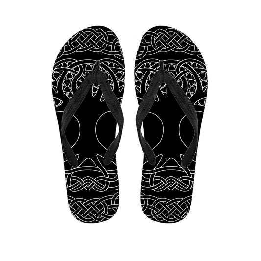 Black And White Viking Yggdrasil Print Flip Flops
