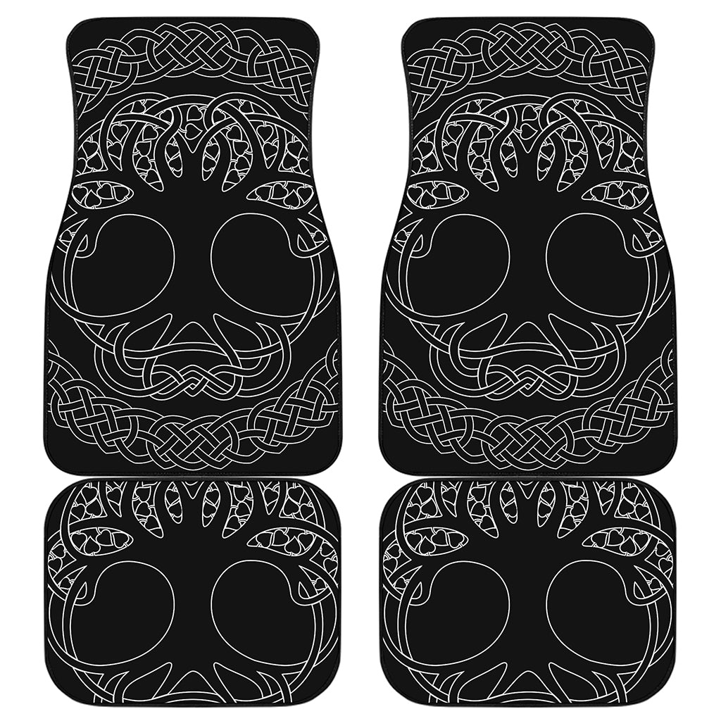 Black And White Viking Yggdrasil Print Front and Back Car Floor Mats
