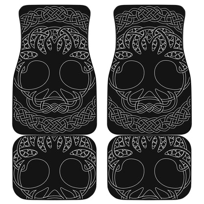 Black And White Viking Yggdrasil Print Front and Back Car Floor Mats