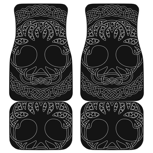 Black And White Viking Yggdrasil Print Front and Back Car Floor Mats