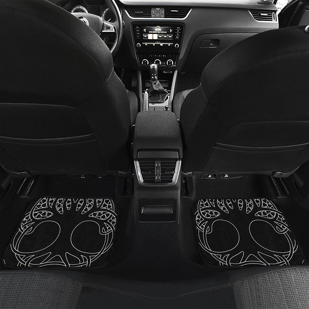 Black And White Viking Yggdrasil Print Front and Back Car Floor Mats