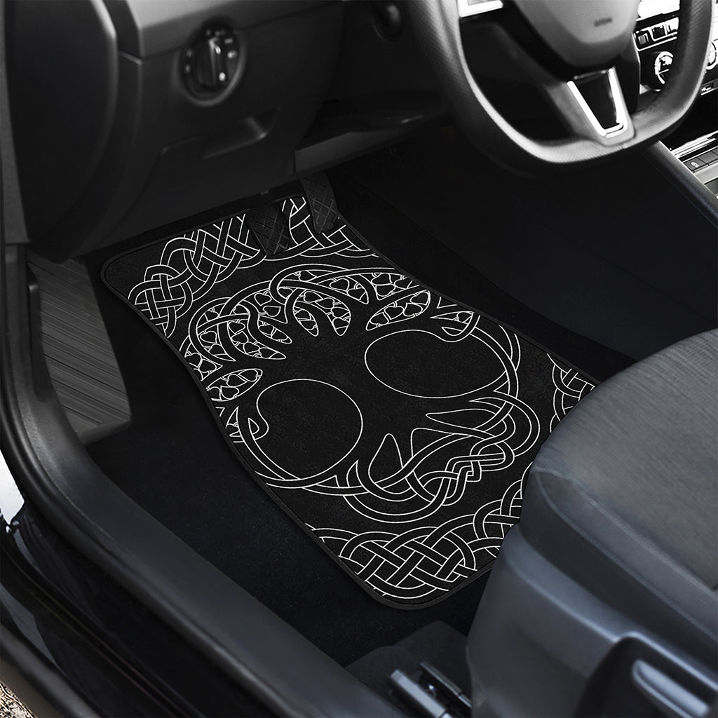 Black And White Viking Yggdrasil Print Front and Back Car Floor Mats