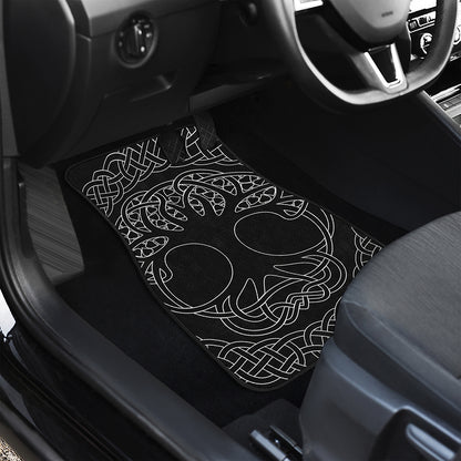 Black And White Viking Yggdrasil Print Front and Back Car Floor Mats