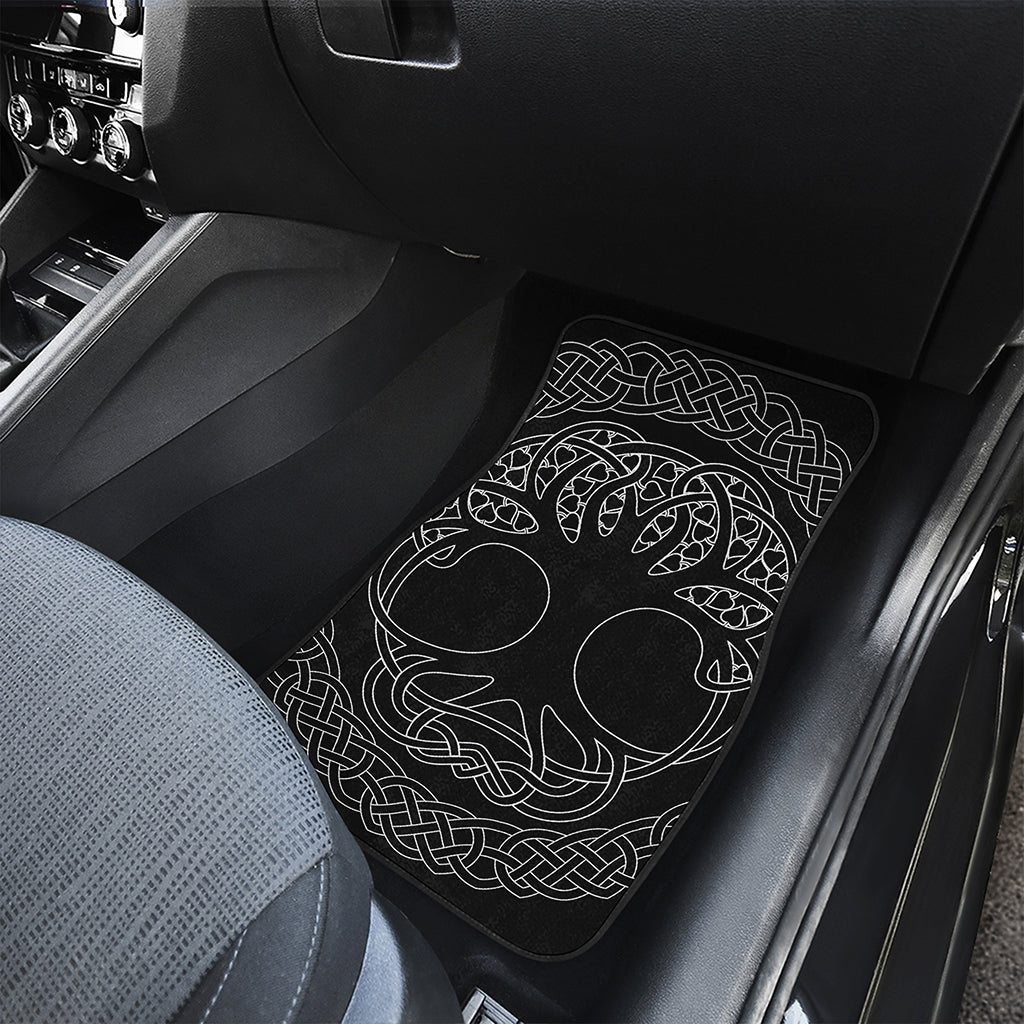 Black And White Viking Yggdrasil Print Front and Back Car Floor Mats