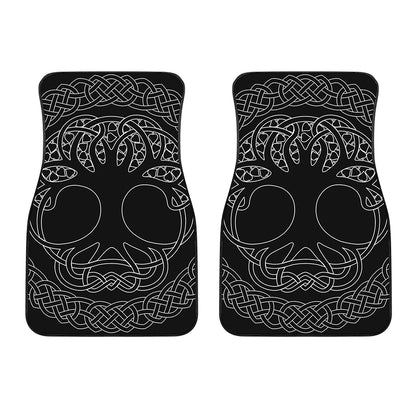 Black And White Viking Yggdrasil Print Front Car Floor Mats