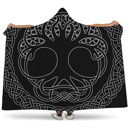 Black And White Viking Yggdrasil Print Hooded Blanket