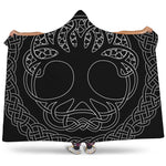 Black And White Viking Yggdrasil Print Hooded Blanket