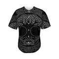 Black And White Viking Yggdrasil Print Men's Baseball Jersey
