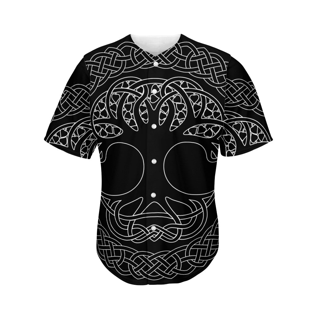 Black And White Viking Yggdrasil Print Men's Baseball Jersey