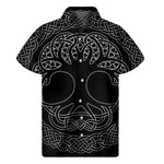 Black And White Viking Yggdrasil Print Men's Short Sleeve Shirt