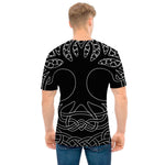 Black And White Viking Yggdrasil Print Men's T-Shirt