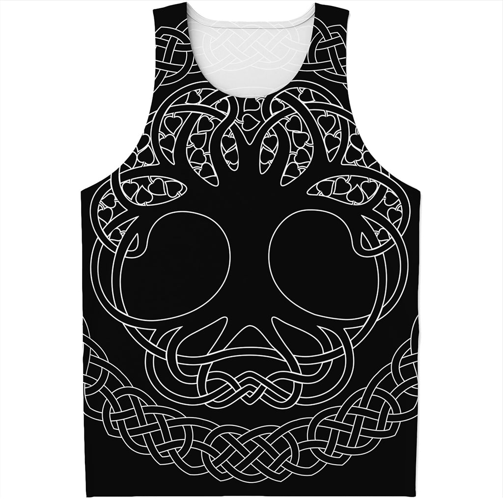 Black And White Viking Yggdrasil Print Men's Tank Top