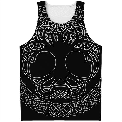 Black And White Viking Yggdrasil Print Men's Tank Top