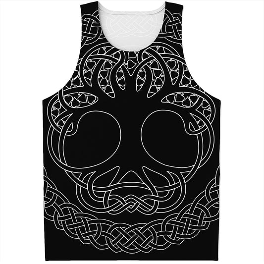 Black And White Viking Yggdrasil Print Men's Tank Top