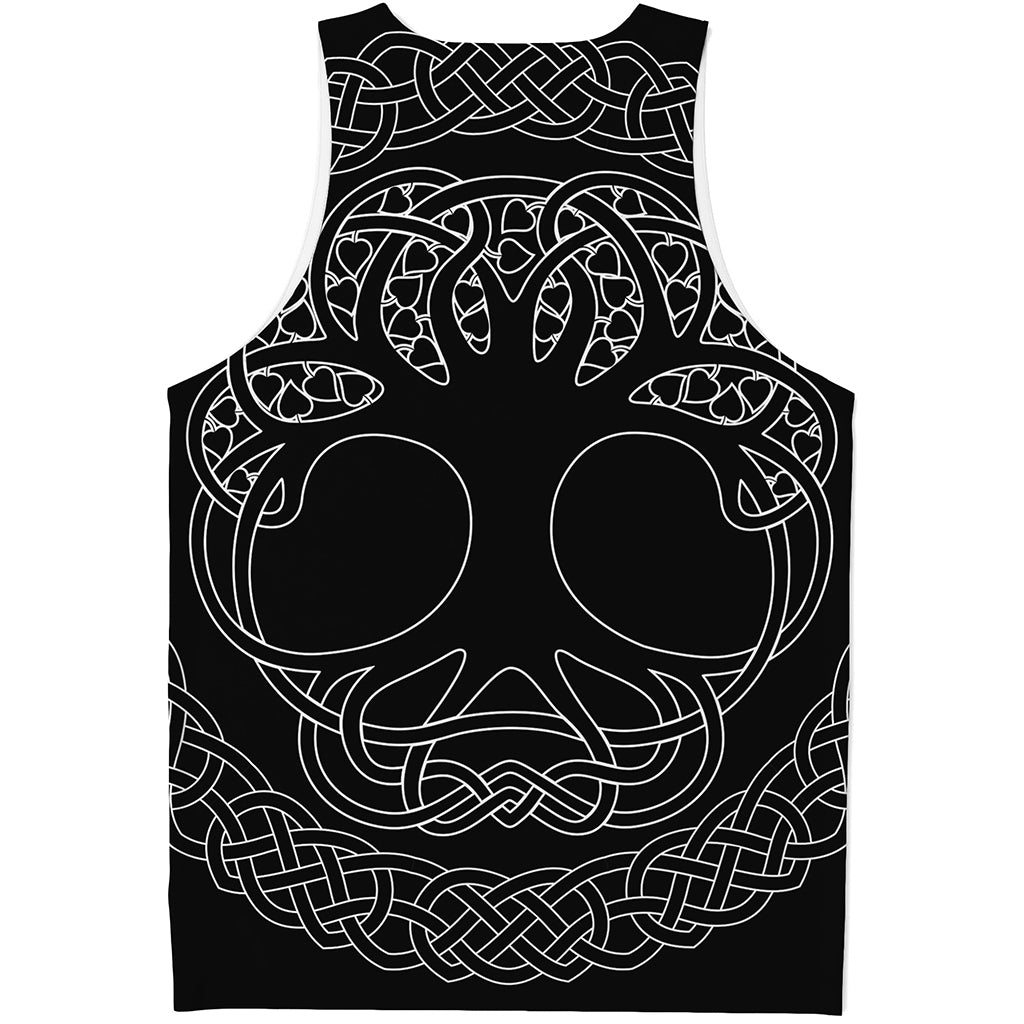 Black And White Viking Yggdrasil Print Men's Tank Top