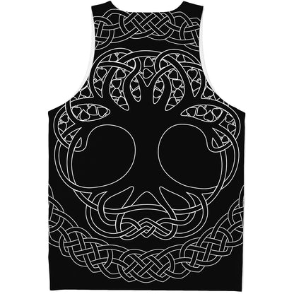 Black And White Viking Yggdrasil Print Men's Tank Top