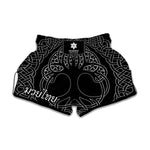 Black And White Viking Yggdrasil Print Muay Thai Boxing Shorts