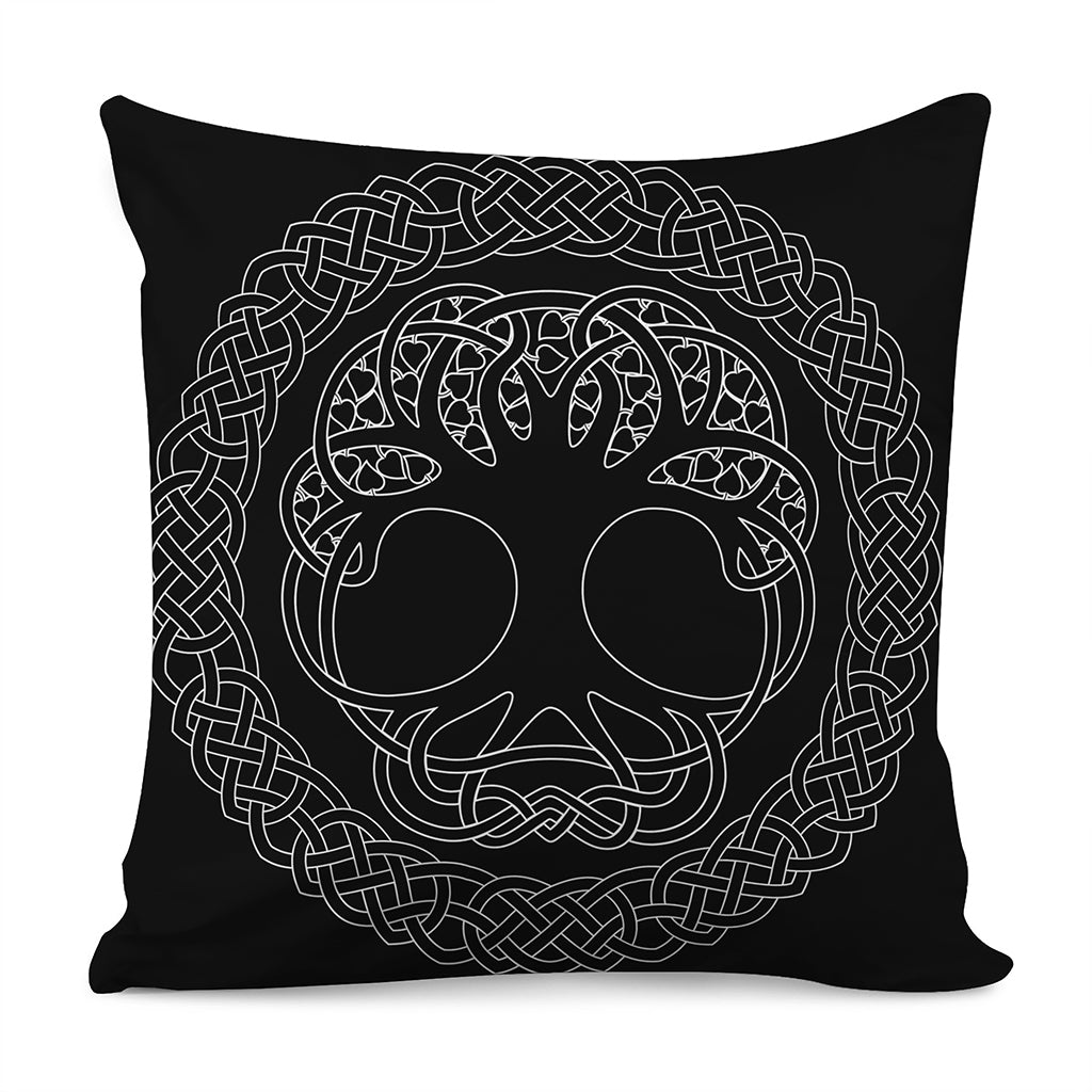 Black And White Viking Yggdrasil Print Pillow Cover