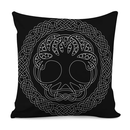 Black And White Viking Yggdrasil Print Pillow Cover