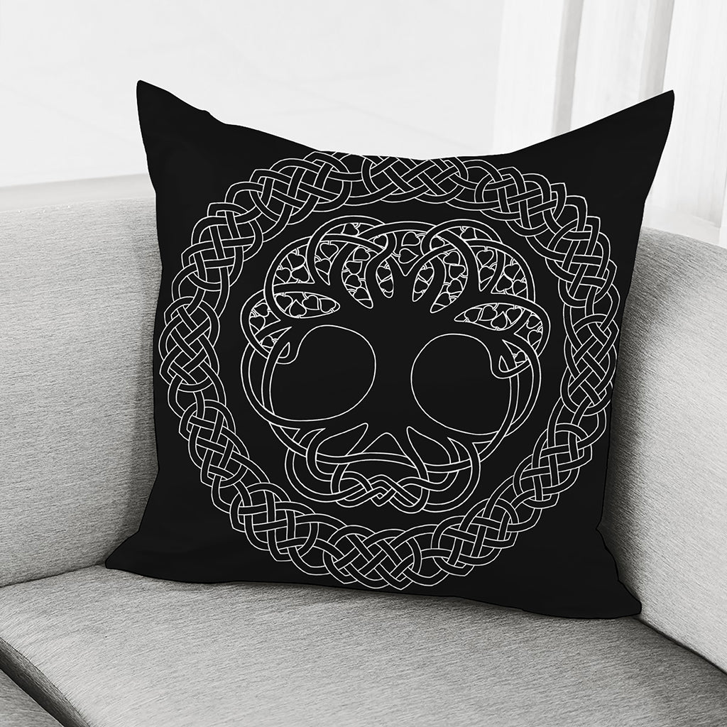 Black And White Viking Yggdrasil Print Pillow Cover
