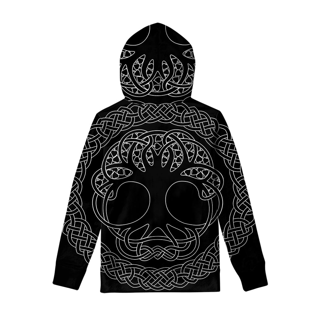 Black And White Viking Yggdrasil Print Pullover Hoodie