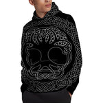 Black And White Viking Yggdrasil Print Pullover Hoodie