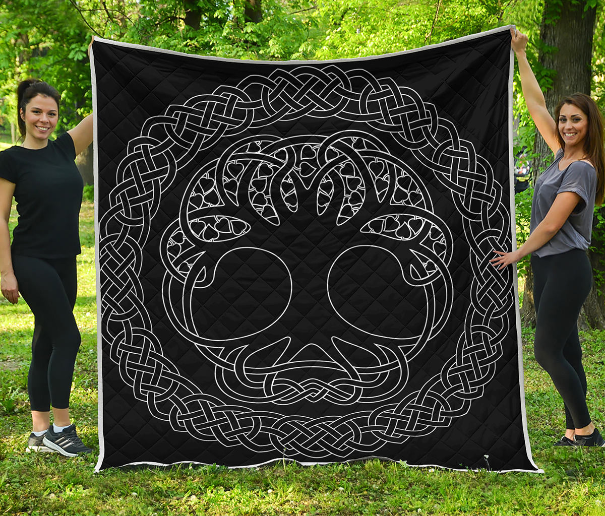 Black And White Viking Yggdrasil Print Quilt