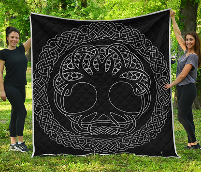 Black And White Viking Yggdrasil Print Quilt