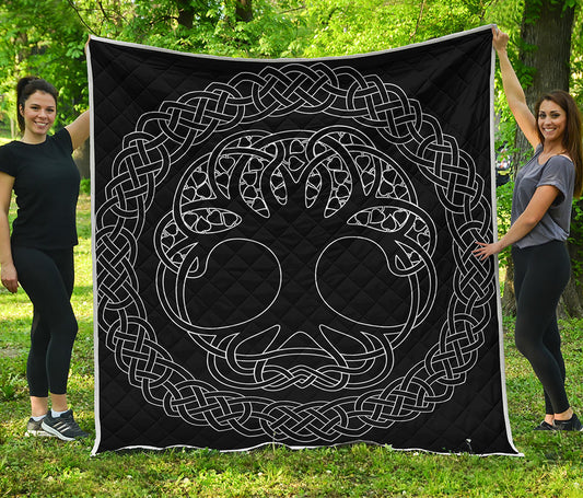 Black And White Viking Yggdrasil Print Quilt
