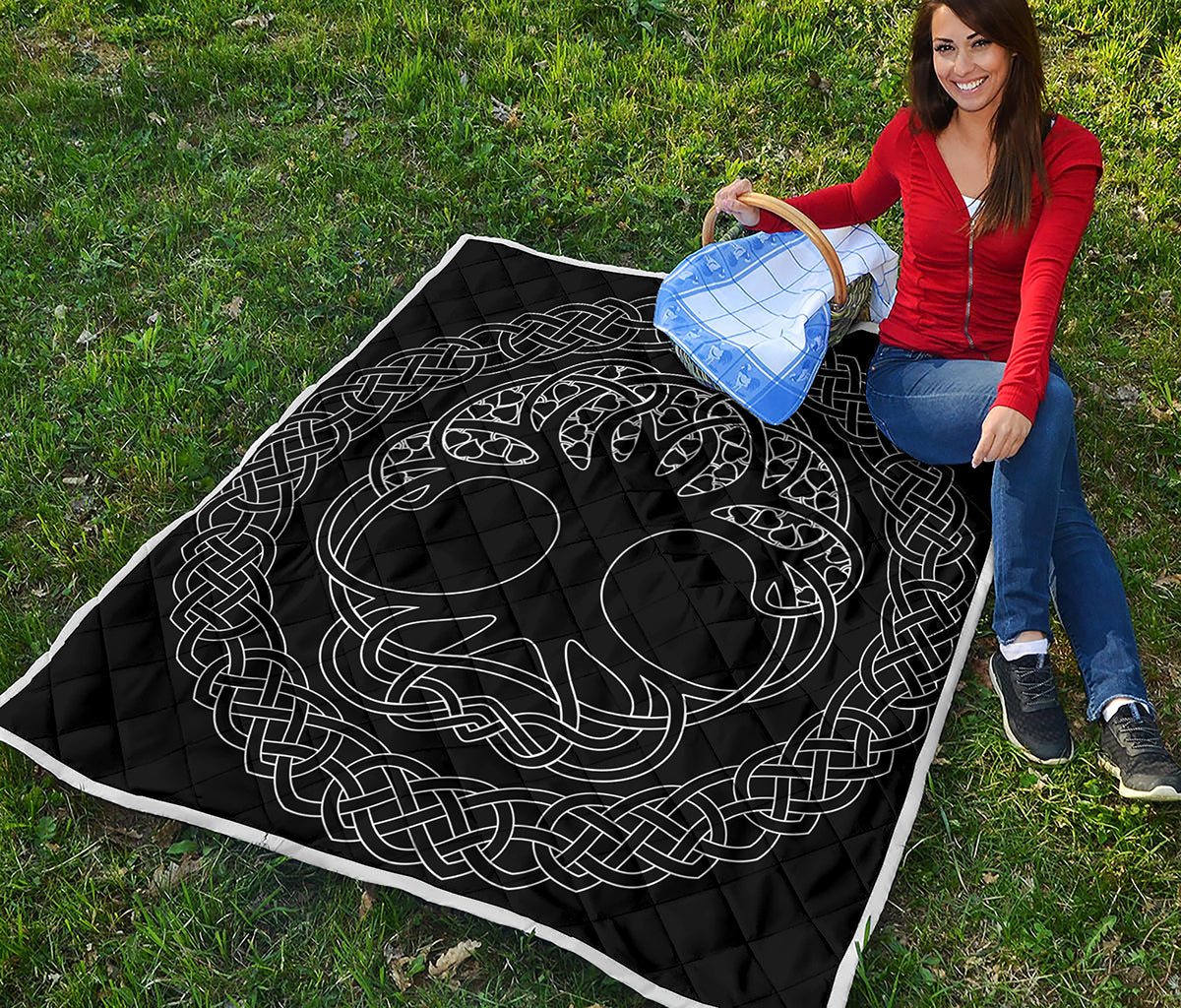 Black And White Viking Yggdrasil Print Quilt