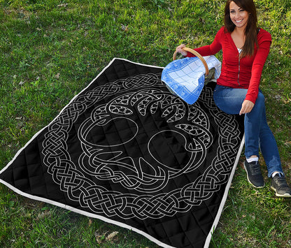 Black And White Viking Yggdrasil Print Quilt