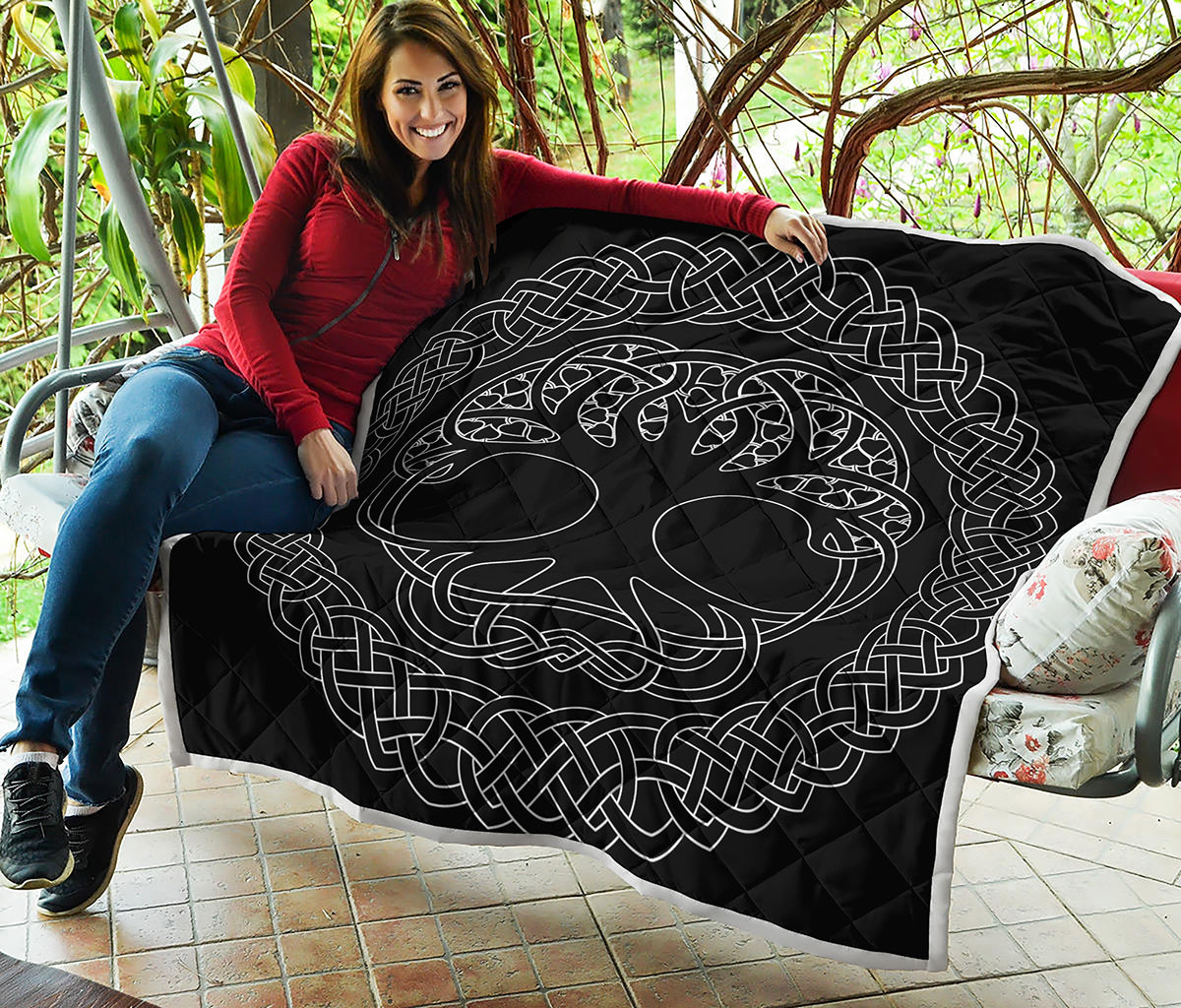 Black And White Viking Yggdrasil Print Quilt