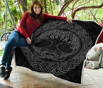 Black And White Viking Yggdrasil Print Quilt