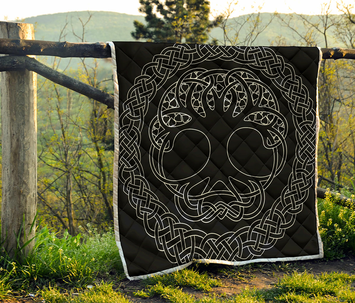 Black And White Viking Yggdrasil Print Quilt