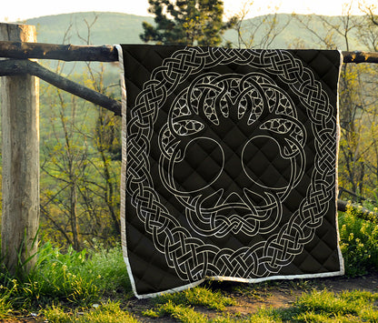 Black And White Viking Yggdrasil Print Quilt