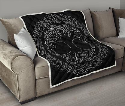 Black And White Viking Yggdrasil Print Quilt