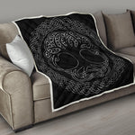 Black And White Viking Yggdrasil Print Quilt