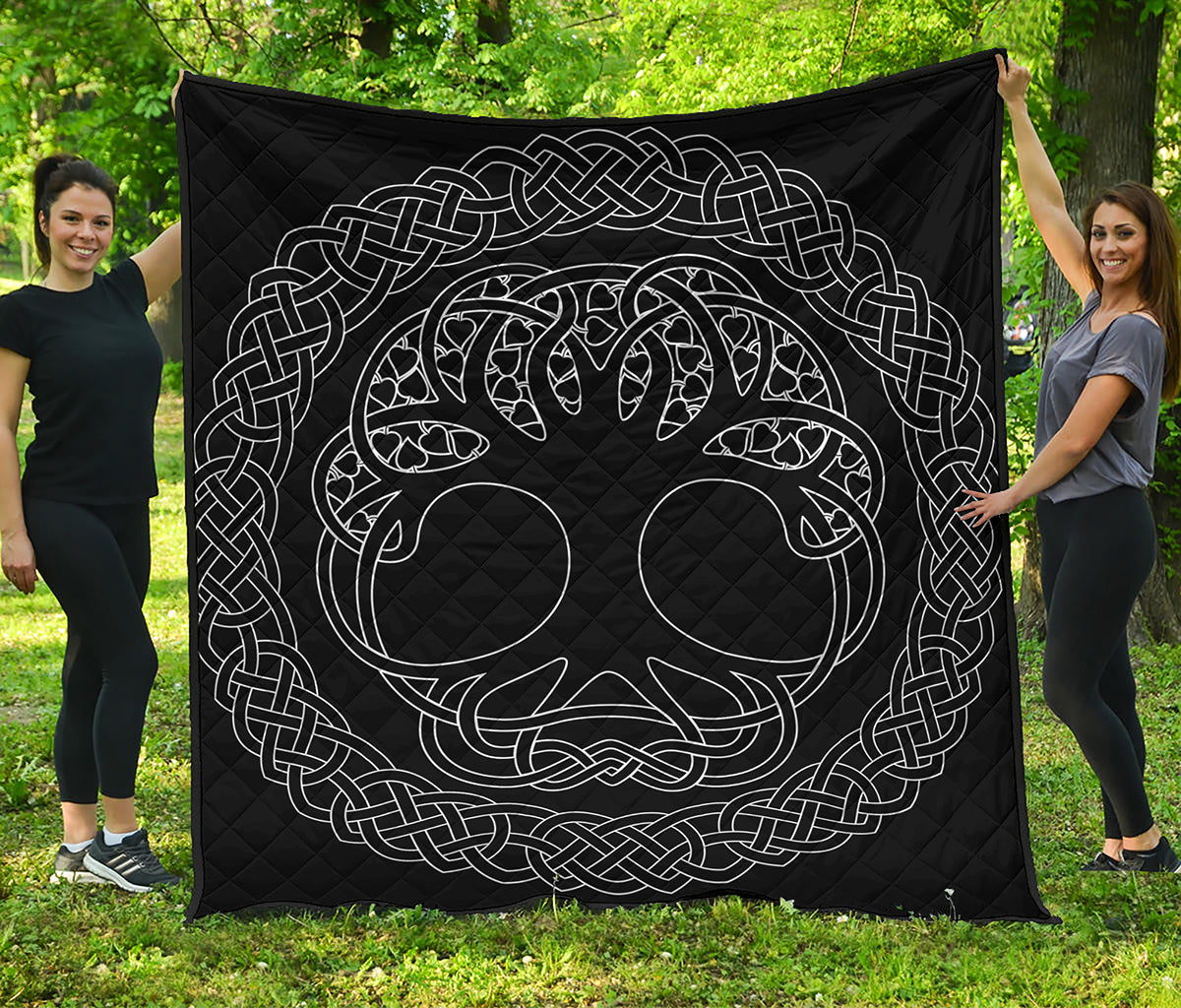 Black And White Viking Yggdrasil Print Quilt
