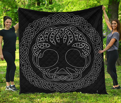 Black And White Viking Yggdrasil Print Quilt