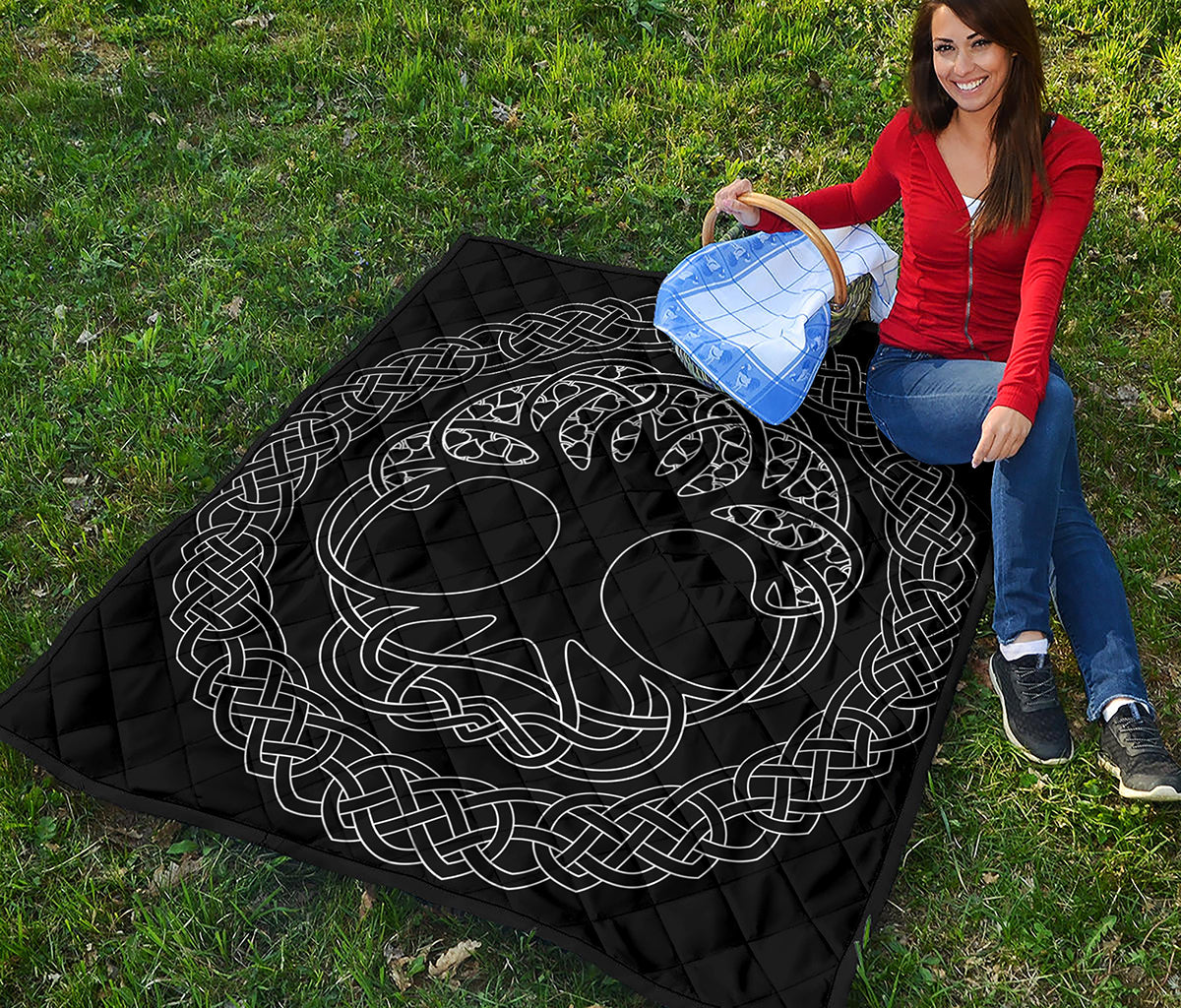 Black And White Viking Yggdrasil Print Quilt