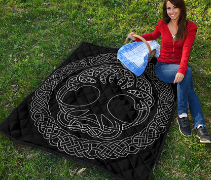 Black And White Viking Yggdrasil Print Quilt