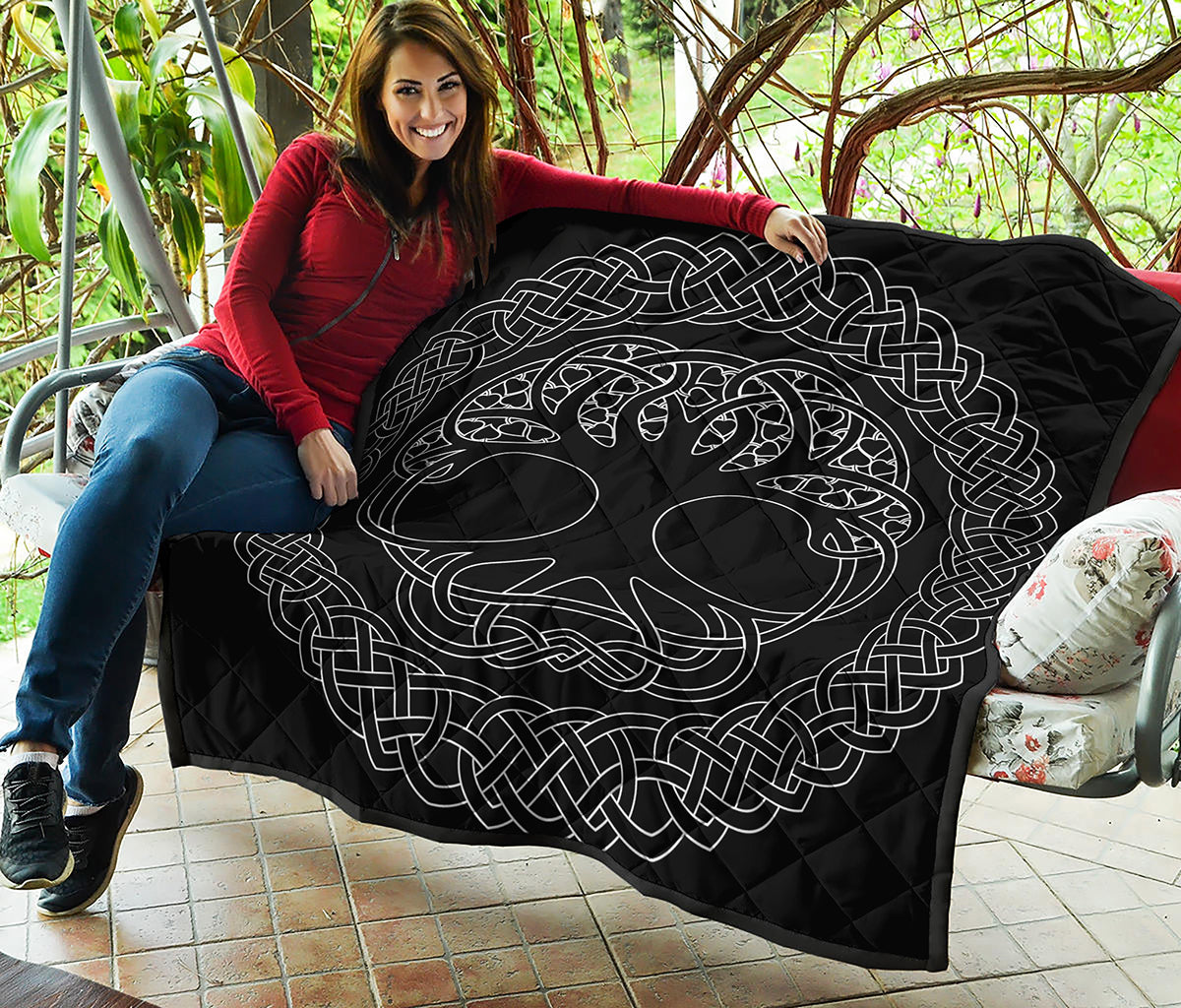 Black And White Viking Yggdrasil Print Quilt