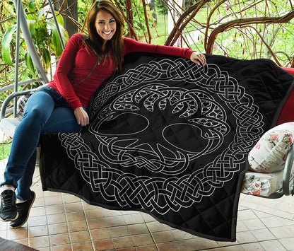Black And White Viking Yggdrasil Print Quilt