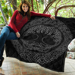 Black And White Viking Yggdrasil Print Quilt
